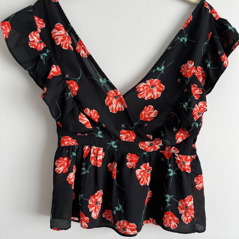 Floral Black and Red Women's Top